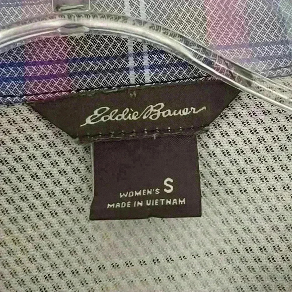 Eddie Bauer Womens Plaid Button Down Size Small Purple Long Sleeve - Picture 3 of 4